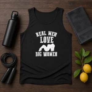 Pretty Real Men Love Big Women Distressed Slogan Tank Top