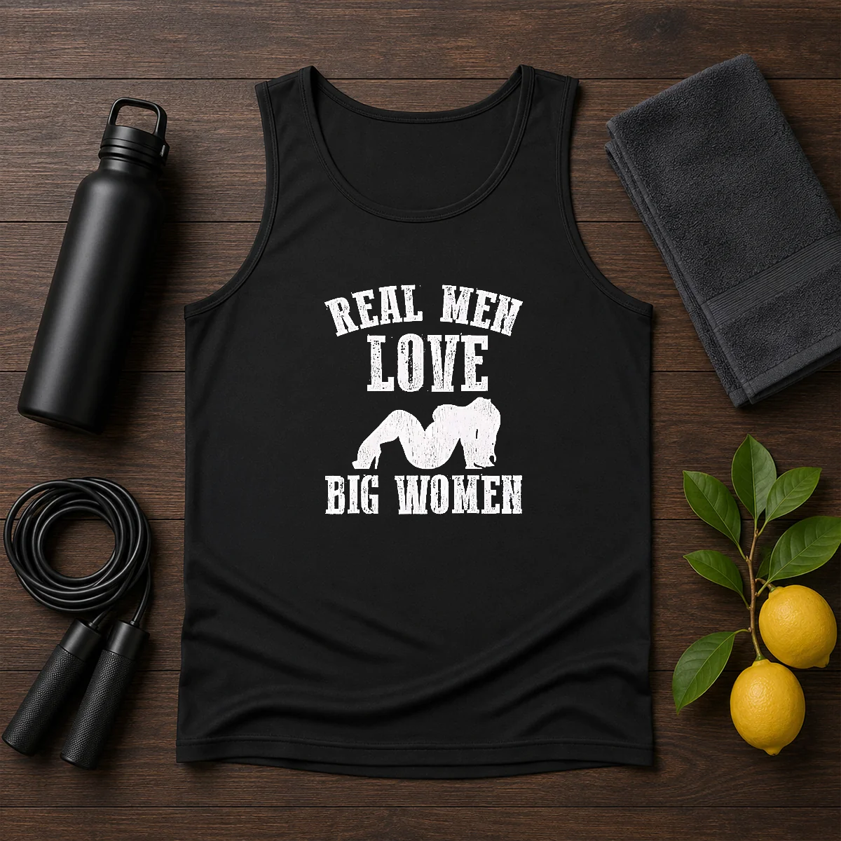 Pretty Real Men Love Big Women Distressed Slogan Tank Top