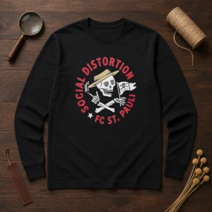 Pretty Social Distortion FC St Pauli Skull With Straw Hat And Flag Long Sleeve Shirt featuring graphic skull and flag design