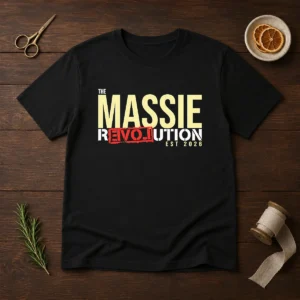 Pretty The Massie Revolution Est 2026 Political Movement t shirt in black, front view with bold graphic print