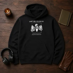 Pretty WD Gaster What Did You Say Disassociating Meme Hoodie in black, featuring a front graphic print and a comfortable fit