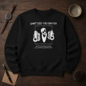 Pretty WD Gaster What Did You Say Disassociating Meme Sweater in black, long-sleeve pullover with graphic print