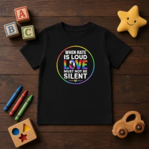 Pretty When Hate Is Loud Love Must Not Be Silent Pride Month Kids T-Shirt