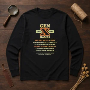 Top Gen X Games 1965 1980 Red Hot Metal Slides long sleeve shirt in red with vintage gaming design