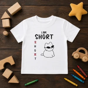 Top I Am Short H And T With Cool Cat Kids T-Shirt