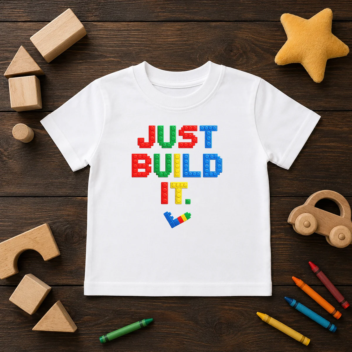 Top Just Build It Master Builder Building Block Kids T-Shirt
