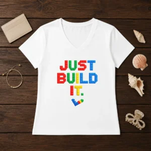 Top Just Build It Master Builder Building Block V-Neck Shirt
