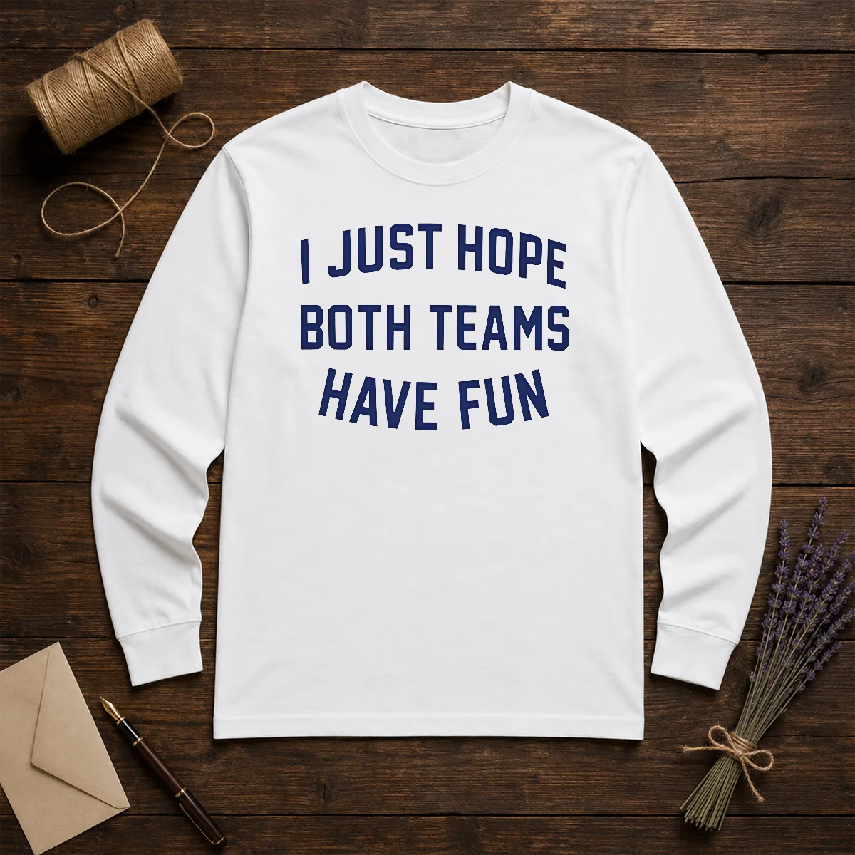 Top Post Malone I Just Hope Both Teams Have Fun long sleeve shirt in black, front view with printed text design