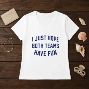 Top Post Malone I Just Hope Both Teams Have Fun V Neck Shirt in charcoal gray with short sleeves