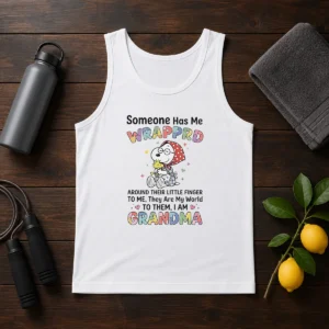 Top Snoopy Woodstock Peanuts Someone Has Me Wrapprd Around Their Little Finger I Am Grandma Tank Top
