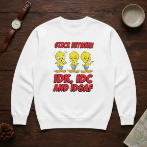 Top Tweety Stuck Between IDK IDC And IDGAF Sweater
