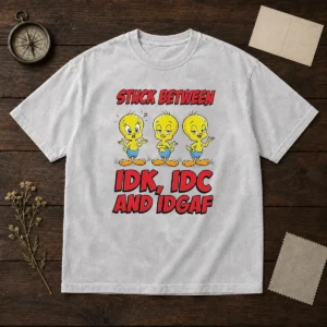 Top Tweety Stuck Between IDK IDC And IDGAF Washed T-Shirt