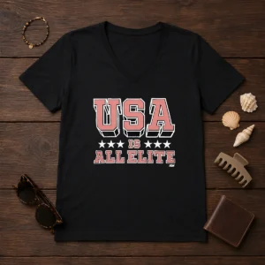 Top USA Is All Elite AEW Wrestling Promotional Logo V-Neck Shirt