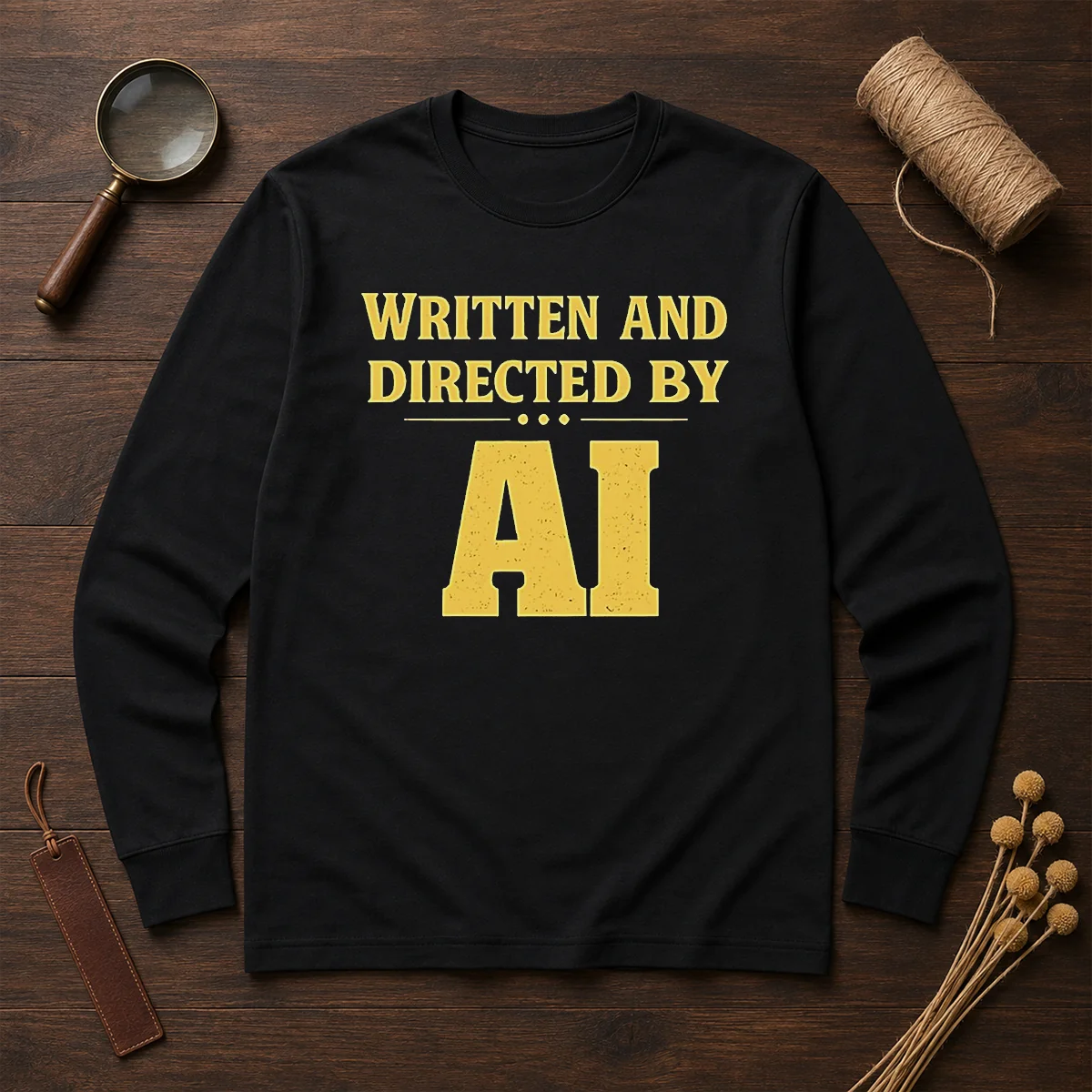 Top Written And Directed By AI Bold Text Long Sleeve Shirt