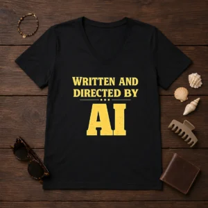 Top Written And Directed By AI Bold Text V-Neck Shirt