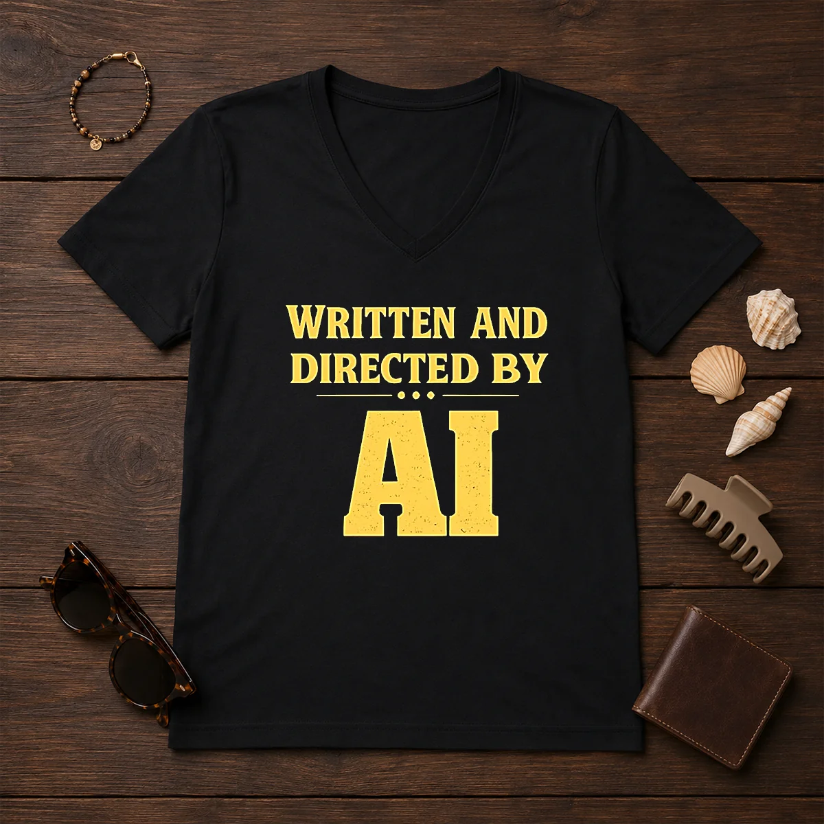 Top Written And Directed By AI V-Neck Shirt Top Written And Directed By AI V-Neck Shirt