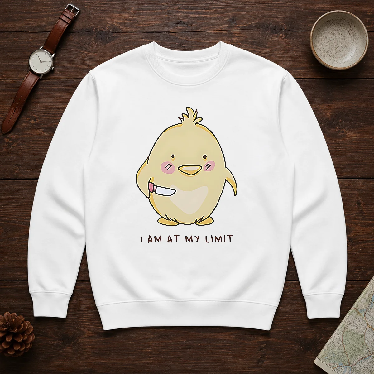 Top Yellow Chick Holding Knife I Am At My Limit Sweater