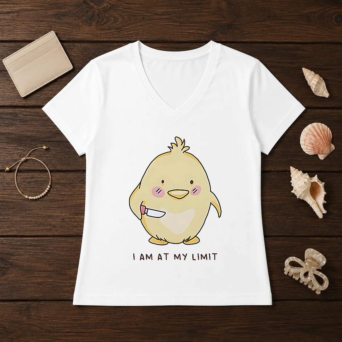 Top Yellow Chick Holding Knife I V-Neck Shirt Top Yellow Chick Holding Knife I V-Neck Shirt