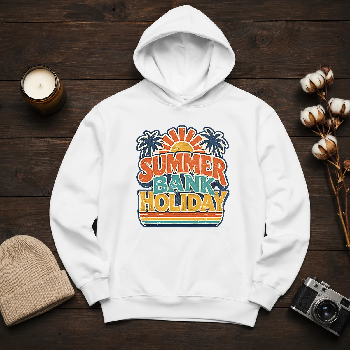 Awesome Vintage Retro Summer Bank Holiday Palm Sunburst Hoodie