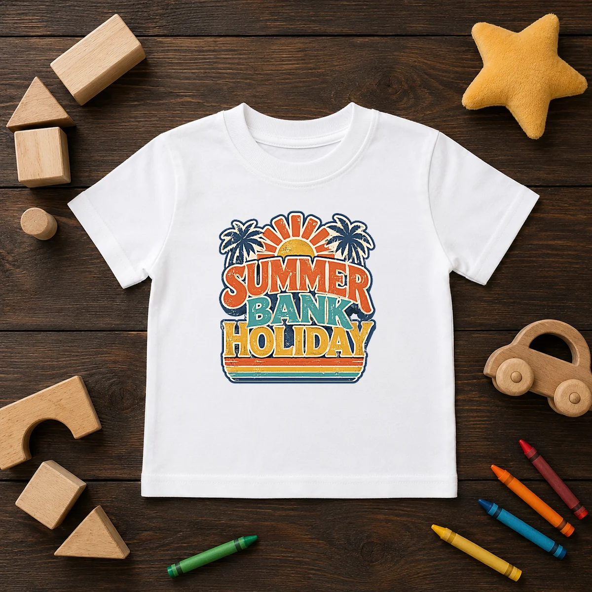 Awesome Vintage Retro Summer Bank Holiday Palm Sunburst Kids T-Shirt
