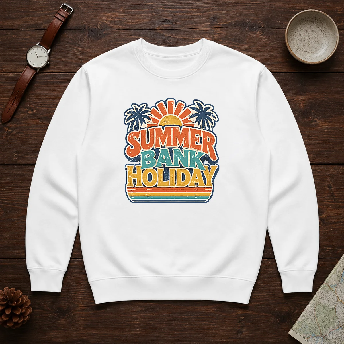 Awesome Vintage Retro Summer Bank Holiday Palm Sunburst Sweater