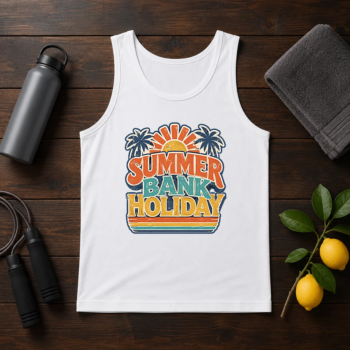 Awesome Vintage Retro Summer Bank Holiday Palm Sunburst Tank Top