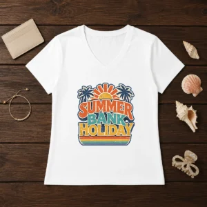 Awesome Vintage Retro Summer Bank Holiday Palm Sunburst V-Neck Shirt