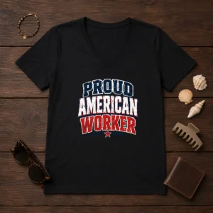 Funny Proud American Worker Labour Day Streetwear V-Neck Shirt
