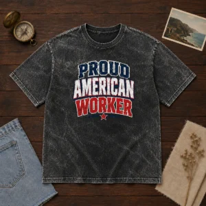Funny Proud American Worker Labour Day Streetwear Washed T-Shirt