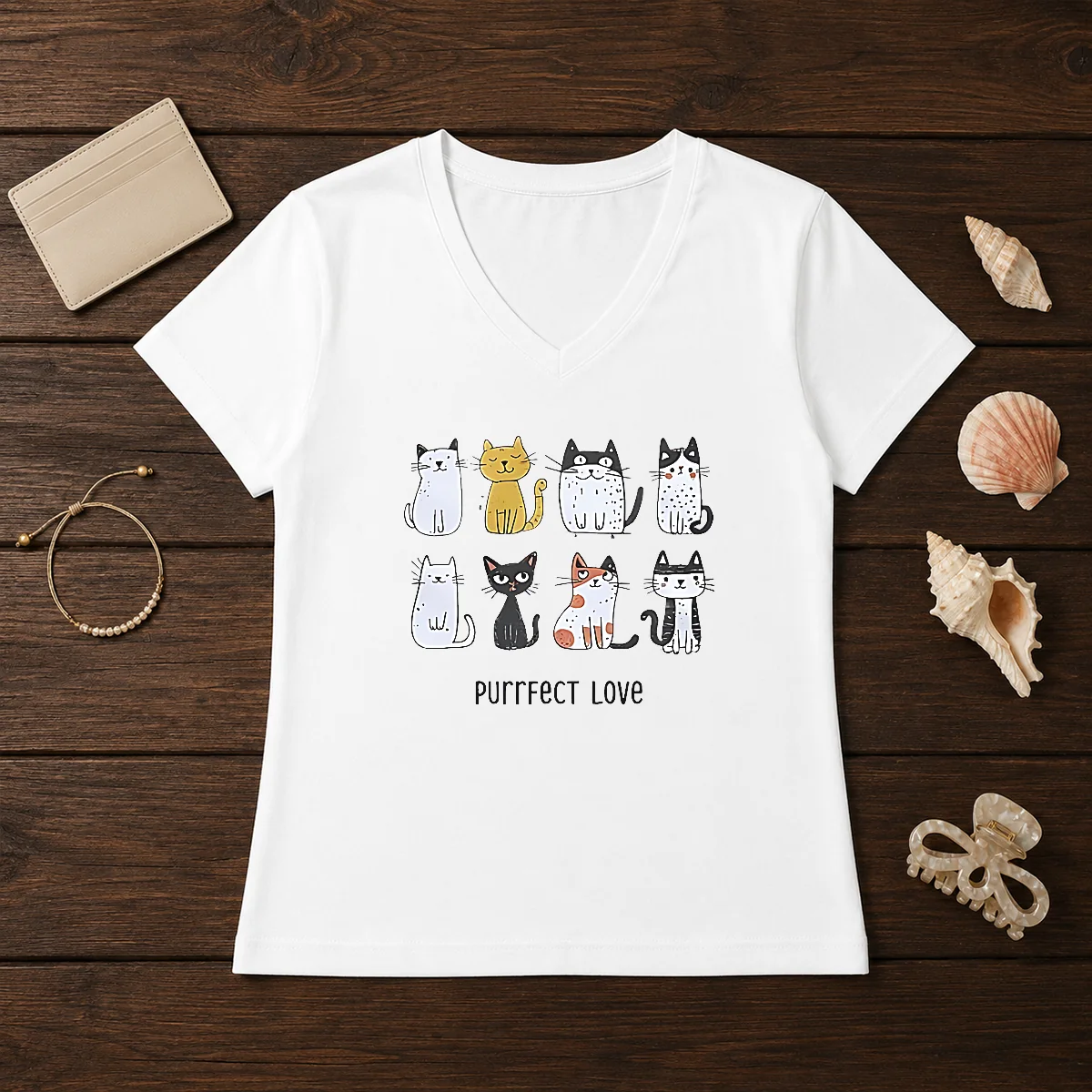 Funny Purrfect Love Cat 2026 V-Neck Shirt Funny Purrfect Love Cat 2026 V-Neck Shirt
