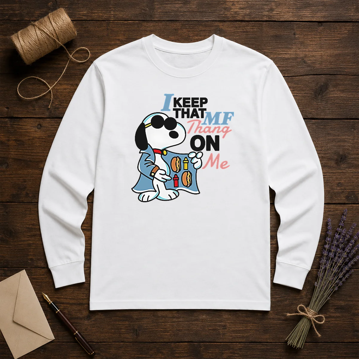 Funny Snoopy Peanuts I Keep That MF Thang On Me Hot Dog Mustard Ketchup Long Sleeve Shirt