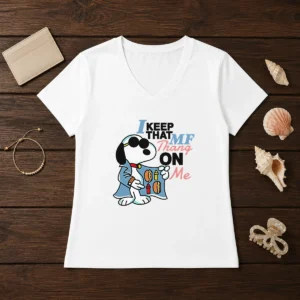 Funny Snoopy Peanuts I Keep That MF Thang On Me Hot Dog Mustard Ketchup V-Neck Shirt