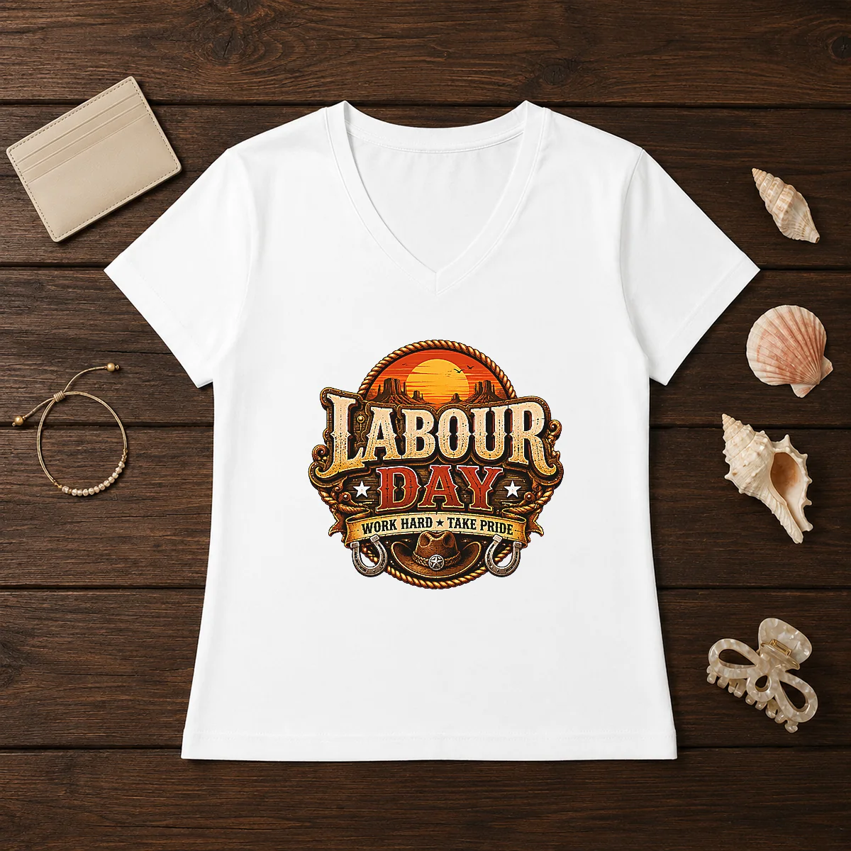 Funny Western Labour Day Work Hard V-Neck Shirt Funny Western Labour Day Work Hard V-Neck Shirt
