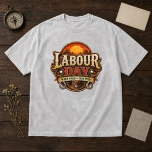 Funny Western Labour Day Work Hard Take Pride Cowboy Washed T-Shirt