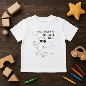 Funny You Aren'T My Real Dad Skater Cat Skateboard Kids T-Shirt