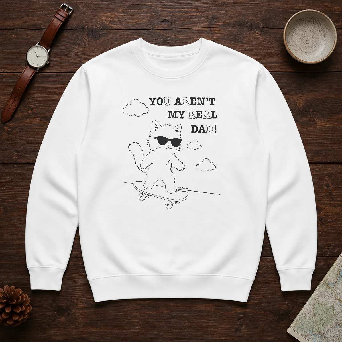 Funny You Aren'T My Real Dad Skater Cat Skateboard Sweater