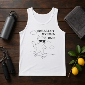 Funny You Aren'T My Real Dad Skater Cat Skateboard Tank Top