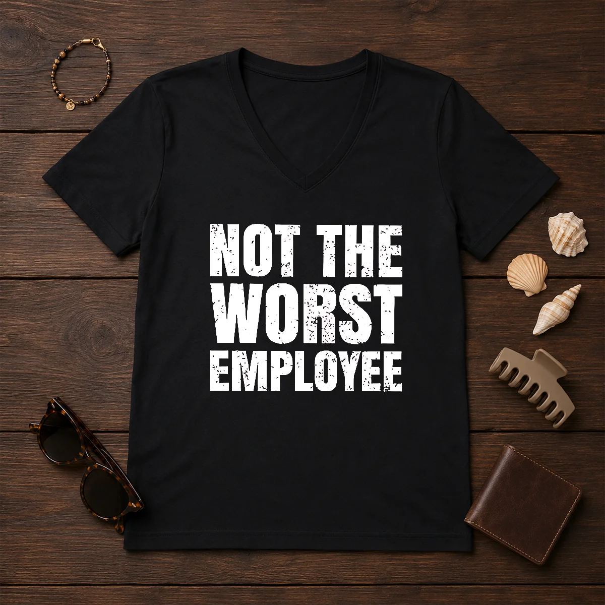 Good Distressed Not The Worst Employee V-Neck Shirt Good Distressed Not The Worst Employee V-Neck Shirt