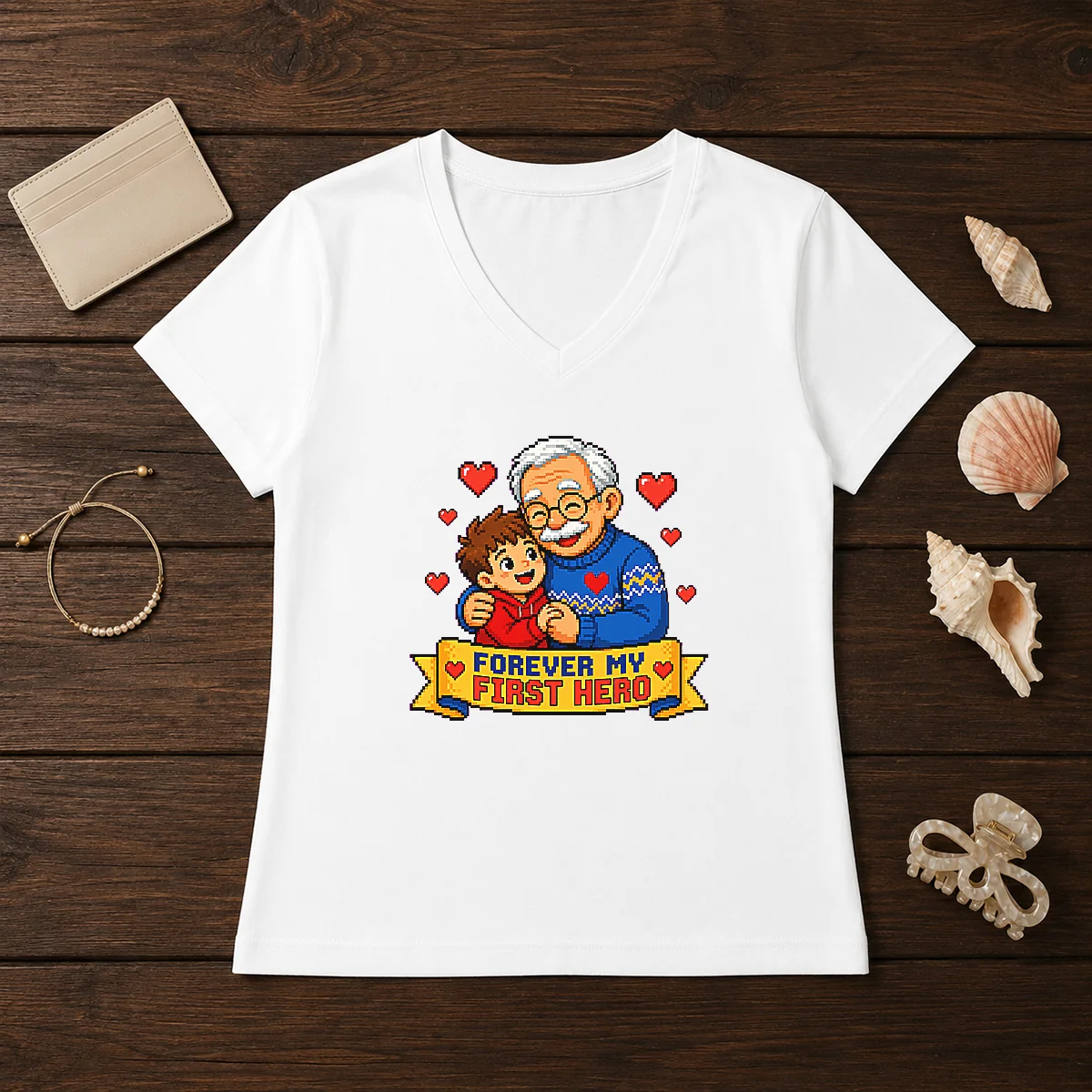 Good Grandparents Day Pixel Forever My V-Neck Shirt Good Grandparents Day Pixel Forever My V-Neck Shirt