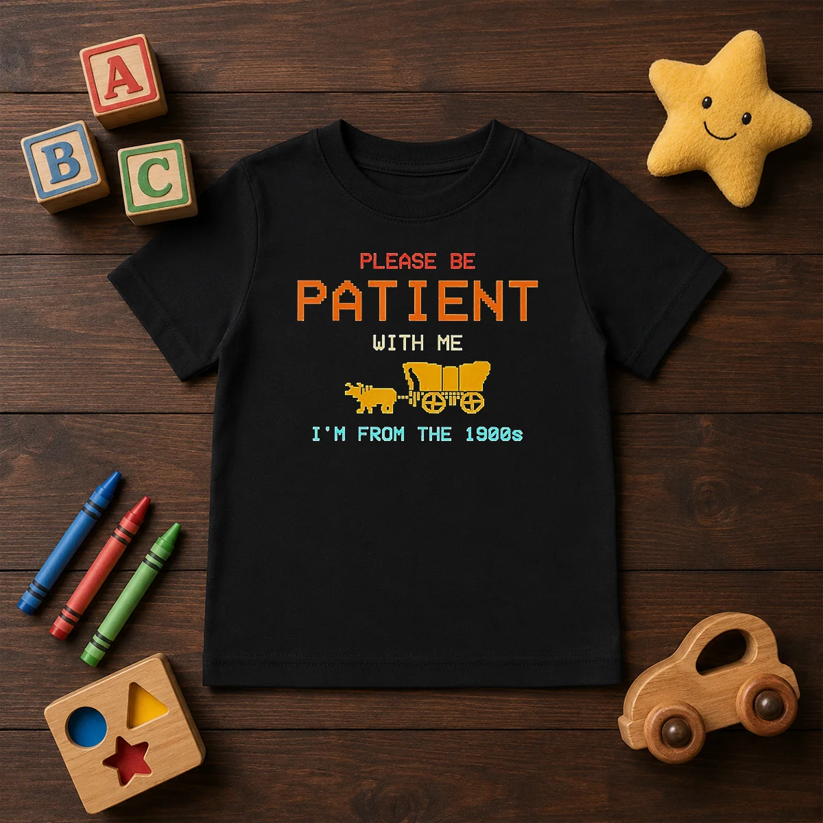 Good Please Be Patient With Me I'M From The 1900s Retro Oregon Trail Kids T-Shirt