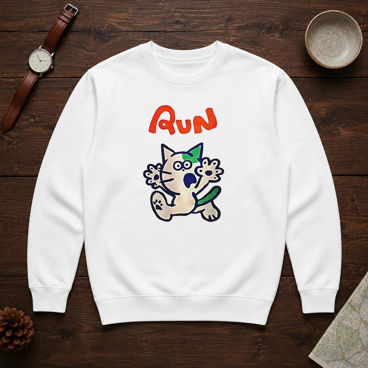 Good Running Scared Cartoon Cat Sweater