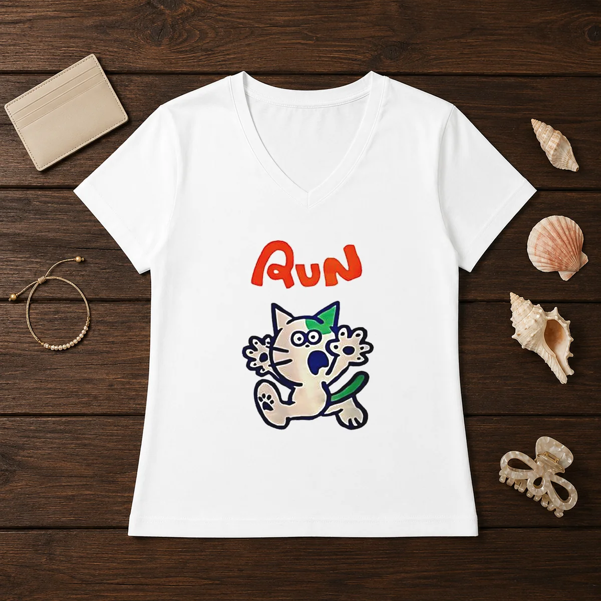 Good Running Scared Cartoon Cat V-Neck Shirt Good Running Scared Cartoon Cat V-Neck Shirt