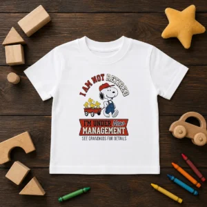 Good Snoopy I Am Not Retired I'M Under New Management See Grandkids For Details Kids T-Shirt