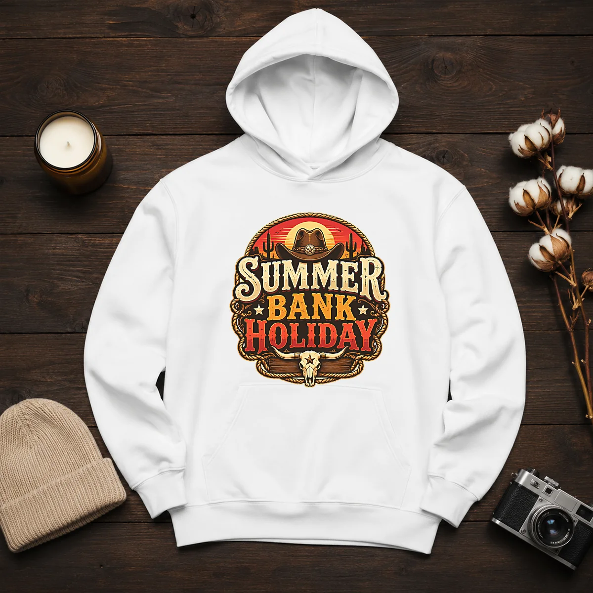 Good Western Cowboy Summer Bank Holiday Bull Skull Desert Hoodie