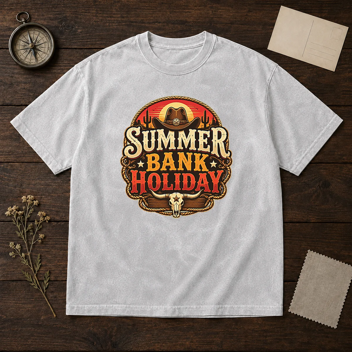 Good Western Cowboy Summer Bank Holiday Bull Skull Desert Washed T-Shirt
