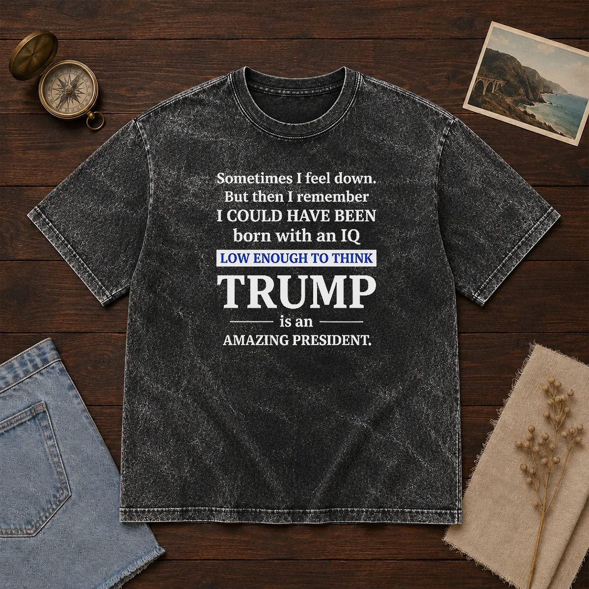 Hot Trump Is An Amazing President IQ Satire Washed T-Shirt