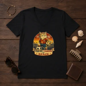 Nice Vintage Spanish Soccer Cat Meme Funny V-Neck Shirt