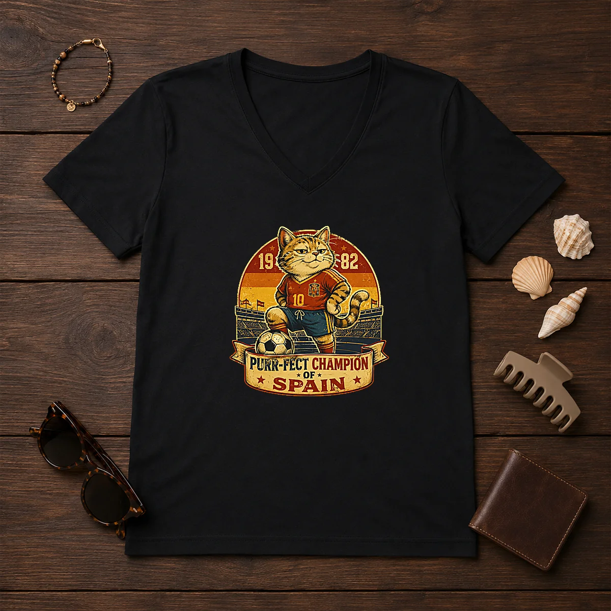Nice Vintage Spanish Soccer Cat Meme V-Neck Shirt Nice Vintage Spanish Soccer Cat Meme V-Neck Shirt