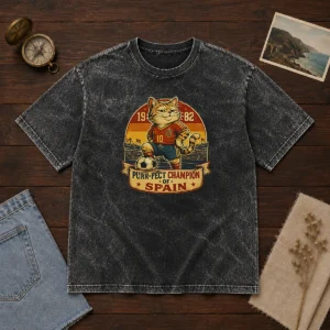 Nice Vintage Spanish Soccer Cat Meme Funny Washed T-Shirt