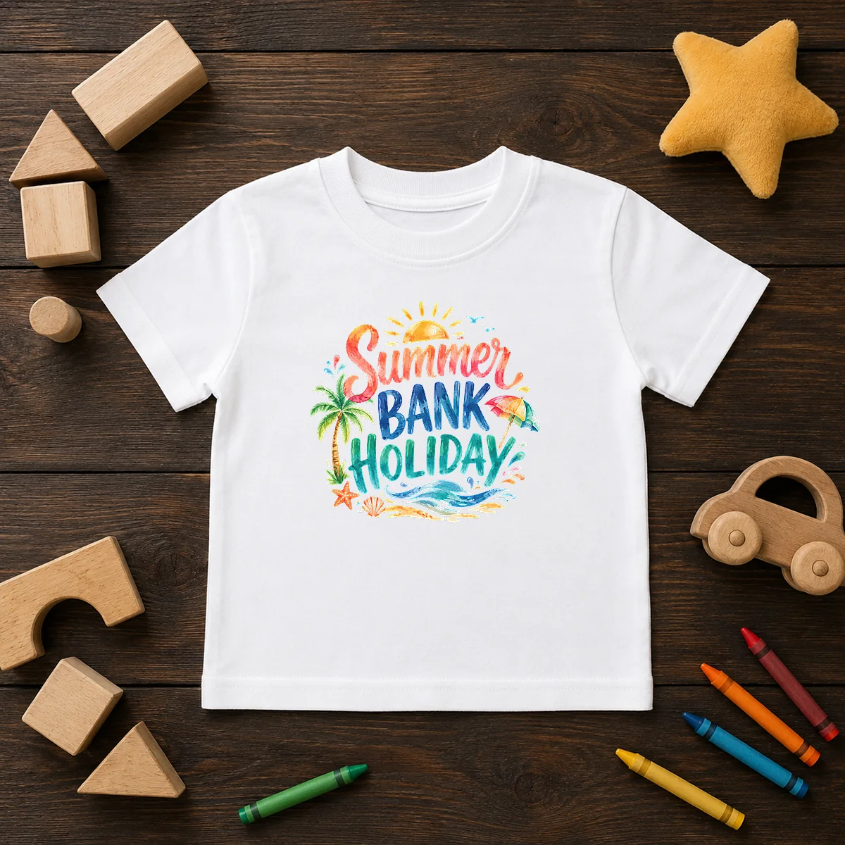 Nice Watercolor Summer Bank Holiday Beach Palm Starfish Kids T-Shirt